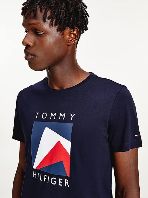 Blue Tommy Hilfiger Organic Cotton Logo Men's T Shirts | TH541HYN