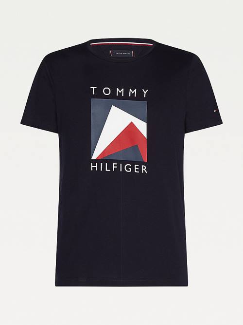 Blue Tommy Hilfiger Organic Cotton Logo Men's T Shirts | TH541HYN