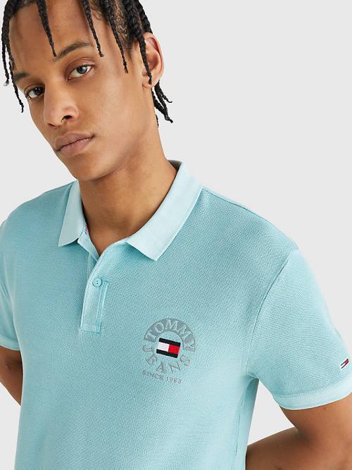 Blue Tommy Hilfiger Organic Cotton Logo Embroidery Men's Polo Shirts | TH546GBW