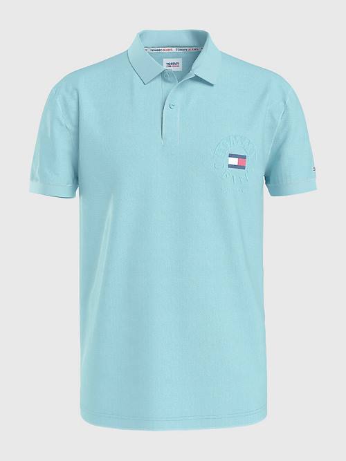 Blue Tommy Hilfiger Organic Cotton Logo Embroidery Men's Polo Shirts | TH546GBW