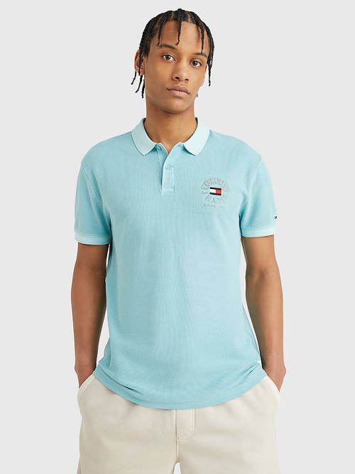 Blue Tommy Hilfiger Organic Cotton Logo Embroidery Men\'s Polo Shirts | TH546GBW