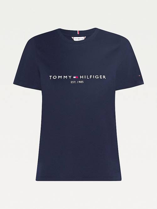 Blue Tommy Hilfiger Organic Cotton Logo Women's T Shirts | TH658DMW