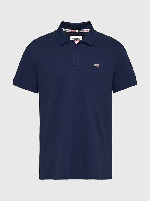 Blue Tommy Hilfiger Organic Cotton Logo Collar Men's Polo Shirts | TH841RGV