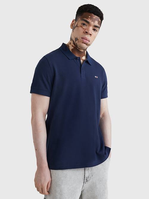 Blue Tommy Hilfiger Organic Cotton Logo Collar Men\'s Polo Shirts | TH841RGV