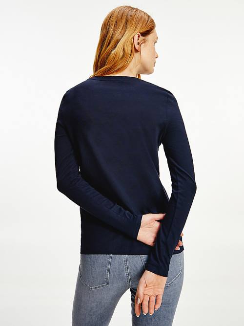 Blue Tommy Hilfiger Organic Cotton Long Sleeve Women's T Shirts | TH923KDG