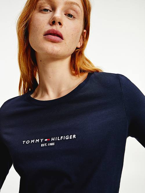 Blue Tommy Hilfiger Organic Cotton Long Sleeve Women's T Shirts | TH923KDG