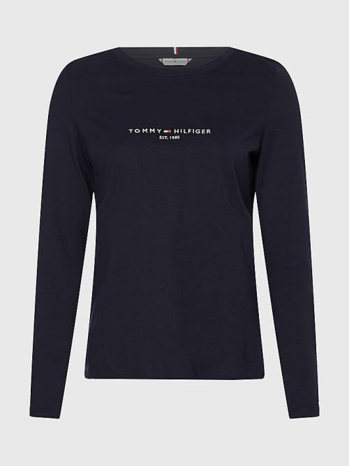 Blue Tommy Hilfiger Organic Cotton Long Sleeve Women's T Shirts | TH923KDG