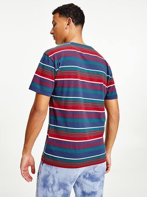 Blue Tommy Hilfiger Organic Cotton Mixed Stripe Relaxed Men's T Shirts | TH897PDK