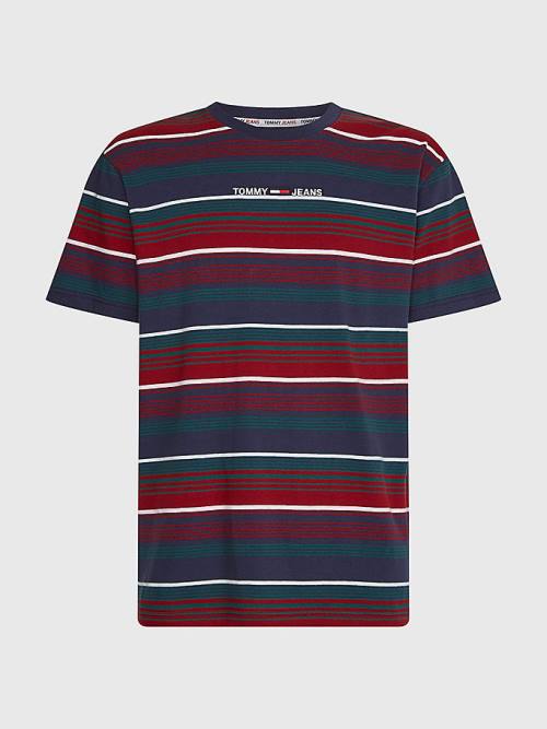 Blue Tommy Hilfiger Organic Cotton Mixed Stripe Relaxed Men's T Shirts | TH897PDK