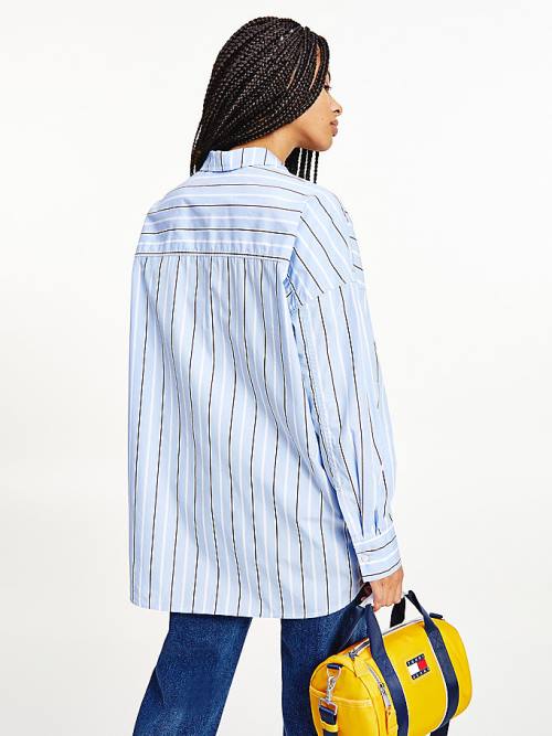 Blue Tommy Hilfiger Organic Cotton Oversized Stripe Women's Shirts | TH649QBY