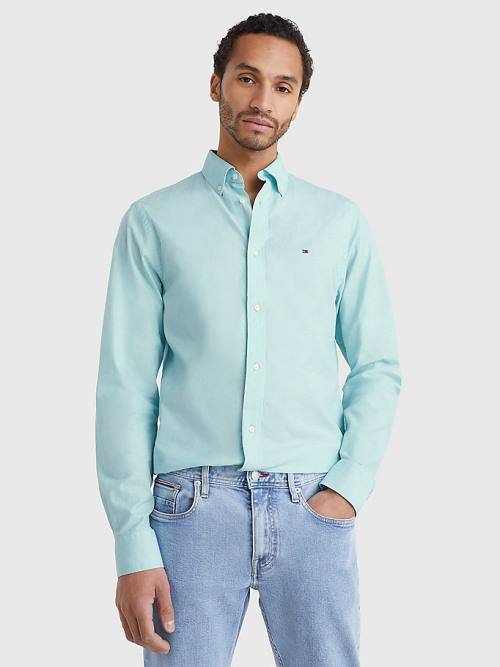 Blue Tommy Hilfiger Organic Cotton Poplin Regular Fit Men's Shirts | TH139GDN