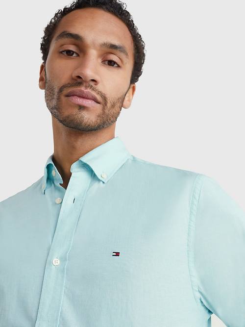 Blue Tommy Hilfiger Organic Cotton Poplin Regular Fit Men's Shirts | TH139GDN