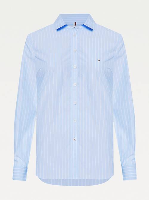 Blue Tommy Hilfiger Organic Cotton Poplin Signature Tape Women's Shirts | TH361HBO