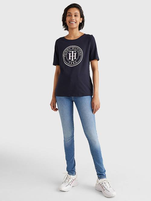 Blue Tommy Hilfiger Organic Cotton Print Women's T Shirts | TH801PNX