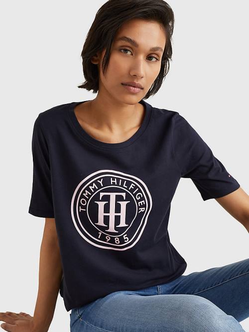 Blue Tommy Hilfiger Organic Cotton Print Women's T Shirts | TH801PNX