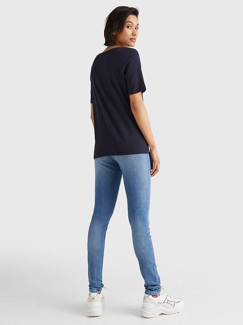 Blue Tommy Hilfiger Organic Cotton Print Women's T Shirts | TH801PNX