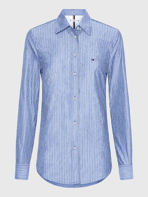 Blue Tommy Hilfiger Organic Cotton Regular Fit Stripe Women's Shirts | TH041BRK