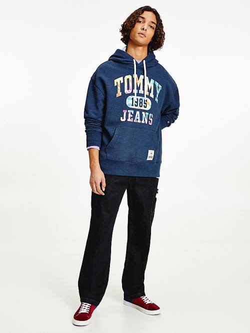 Blue Tommy Hilfiger Organic Cotton Relaxed Tie-Dye Logo Men's Hoodie | TH159QMC