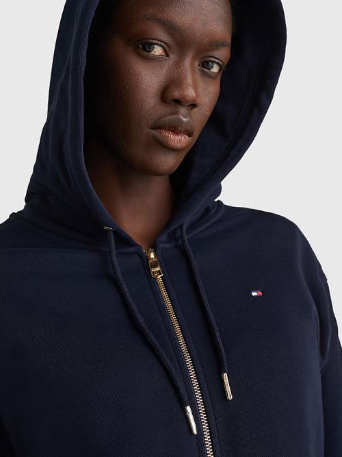 Blue Tommy Hilfiger Organic Cotton Relaxed Fit Zip-Thru Women's Hoodie | TH359XRL