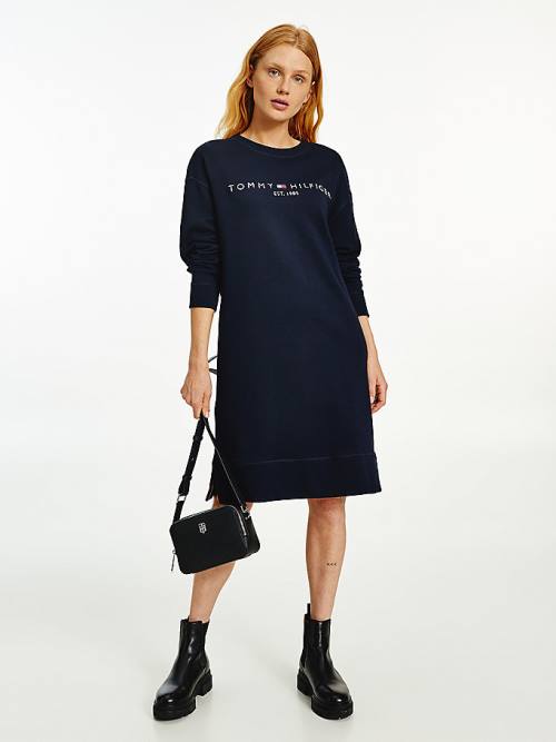 Blue Tommy Hilfiger Organic Cotton Relaxed Fit Sweatshirt Women\'s Dress | TH486WVA