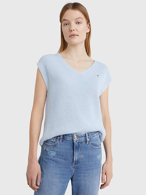 Blue Tommy Hilfiger Organic Cotton Relaxed Fit Textured Vest Women\'s Sweaters | TH804USE