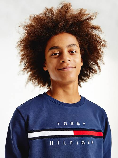 Blue Tommy Hilfiger Organic Cotton Rib Knit Panel Boys' Sweatshirts | TH806QDP