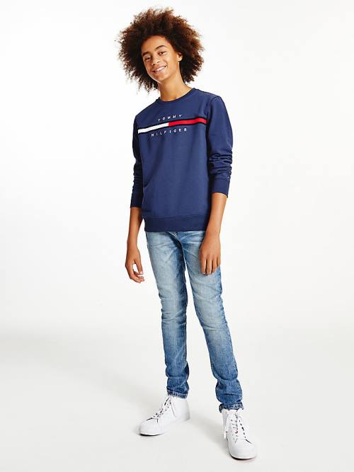 Blue Tommy Hilfiger Organic Cotton Rib Knit Panel Boys\' Sweatshirts | TH806QDP