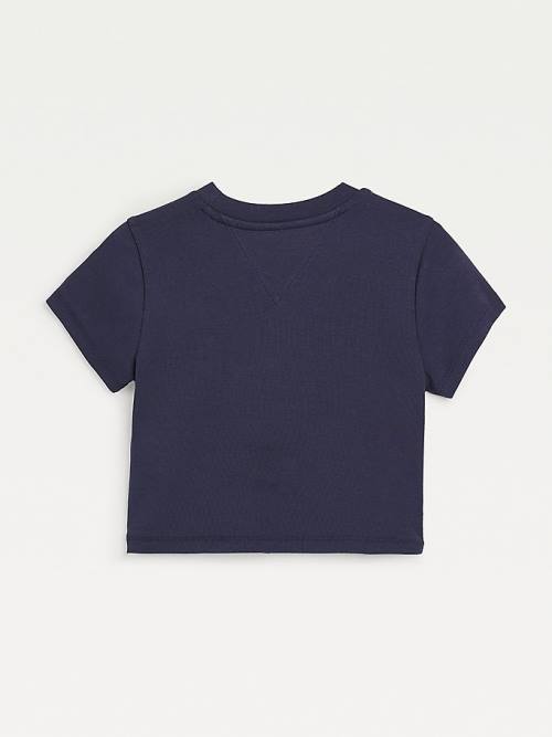 Blue Tommy Hilfiger Organic Cotton Ribbed Crop Girls' T Shirts | TH753FGY