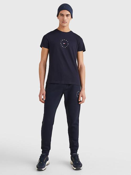 Blue Tommy Hilfiger Organic Cotton Round Logo Men's T Shirts | TH910XPQ