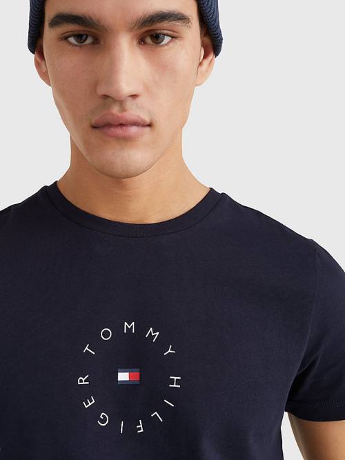 Blue Tommy Hilfiger Organic Cotton Round Logo Men's T Shirts | TH910XPQ