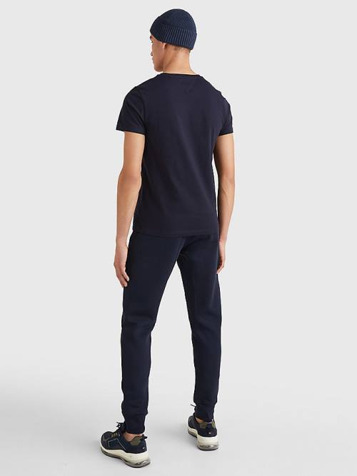 Blue Tommy Hilfiger Organic Cotton Round Logo Men's T Shirts | TH910XPQ