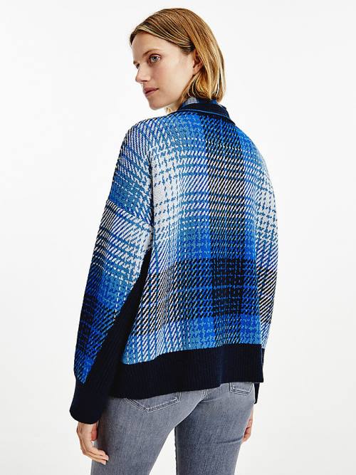 Blue Tommy Hilfiger Organic Cotton Shadow Check Jumper Women's Sweaters | TH641KHT