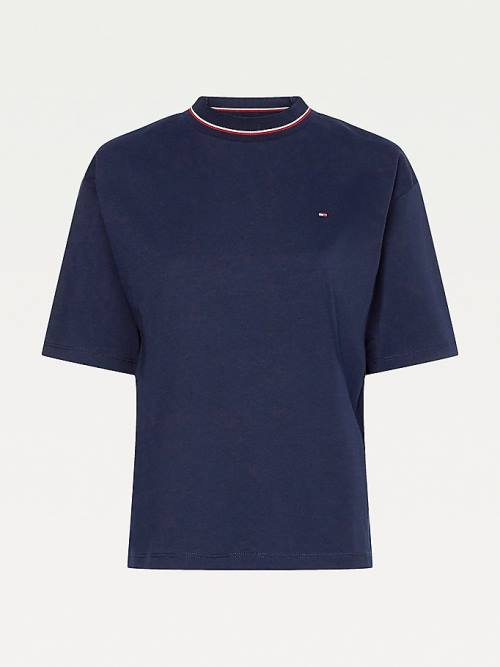 Blue Tommy Hilfiger Organic Cotton Signature Relaxed Fit Women's T Shirts | TH905ISA