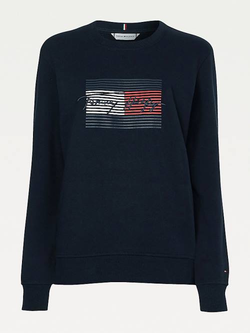 Blue Tommy Hilfiger Organic Cotton Signature Logo Women's Sweatshirts | TH947PHU