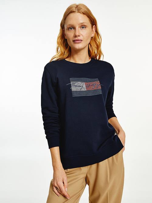 Blue Tommy Hilfiger Organic Cotton Signature Logo Women\'s Sweatshirts | TH947PHU