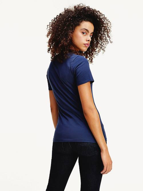 Blue Tommy Hilfiger Organic Cotton Skinny Fit V-Neck Women's T Shirts | TH096YOC