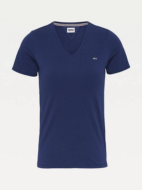 Blue Tommy Hilfiger Organic Cotton Skinny Fit V-Neck Women's T Shirts | TH096YOC