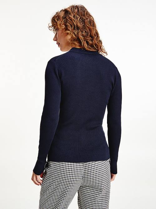 Blue Tommy Hilfiger Organic Cotton Slim Fit Polo Jumper Women's Sweaters | TH047KNM