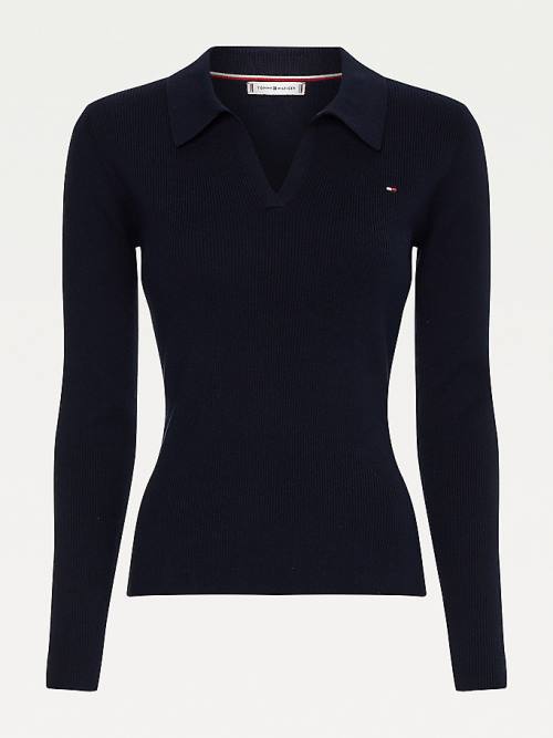 Blue Tommy Hilfiger Organic Cotton Slim Fit Polo Jumper Women's Sweaters | TH047KNM