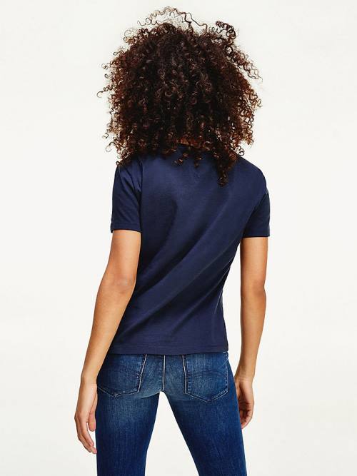 Blue Tommy Hilfiger Organic Cotton Slim Fit Women's T Shirts | TH067PCG