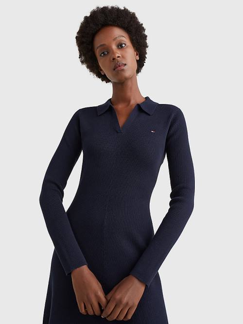 Blue Tommy Hilfiger Organic Cotton Slim Fit Polo Women's Dress | TH647NVU