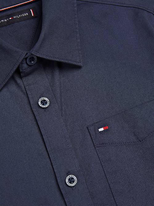 Blue Tommy Hilfiger Organic Cotton Stretch Twill Logo Boys' Shirts | TH256IYX