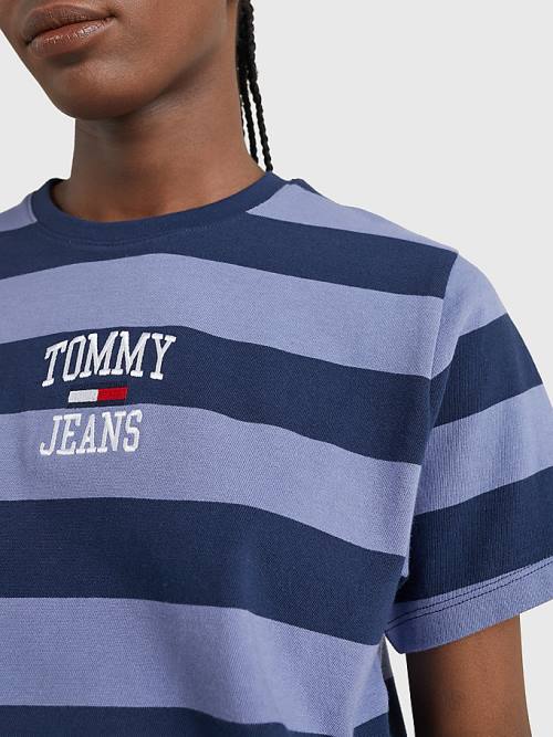 Blue Tommy Hilfiger Organic Cotton Stripe Logo Women's T Shirts | TH198VUO