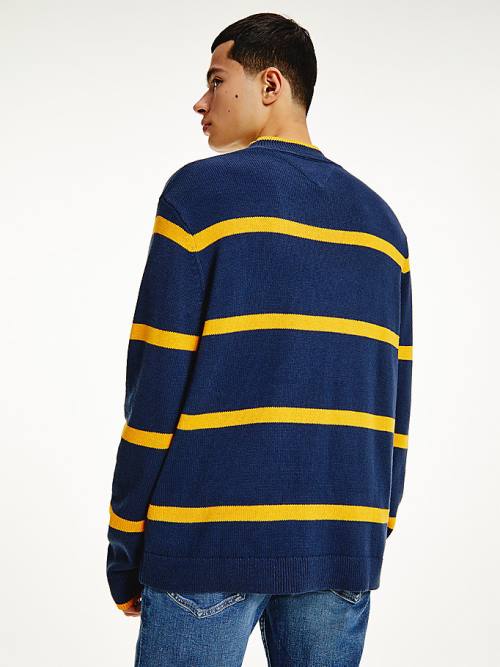 Blue Tommy Hilfiger Organic Cotton Stripe Jumper Men's Sweaters | TH701LPF