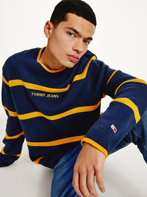 Blue Tommy Hilfiger Organic Cotton Stripe Jumper Men's Sweaters | TH701LPF