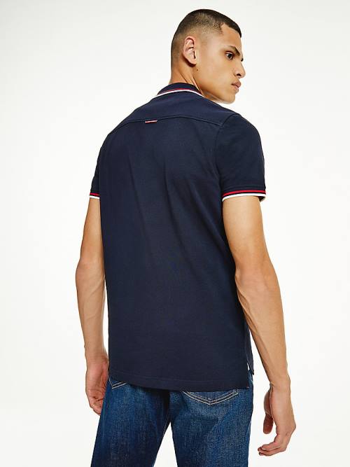 Blue Tommy Hilfiger Organic Cotton Tipped Slim Fit Men's Polo Shirts | TH601ABZ