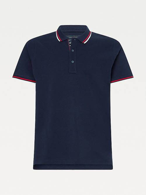 Blue Tommy Hilfiger Organic Cotton Tipped Slim Fit Men's Polo Shirts | TH601ABZ