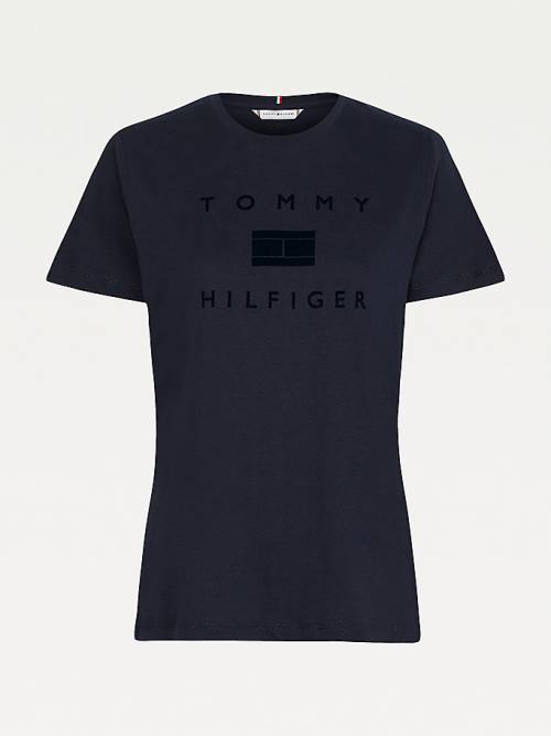 Blue Tommy Hilfiger Organic Cotton Tonal Logo Women's T Shirts | TH941PKQ