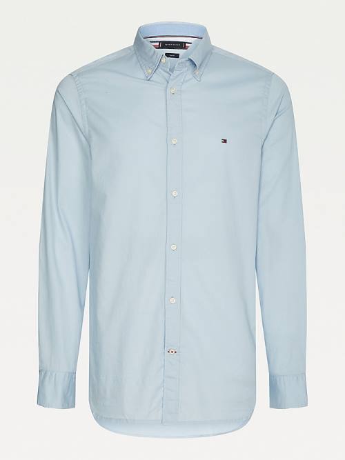 Blue Tommy Hilfiger Organic Cotton Twill Slim Fit Men's Shirts | TH726QJI