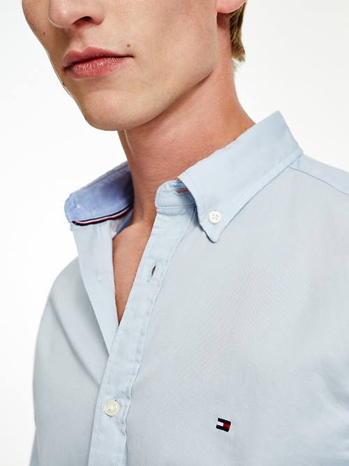 Blue Tommy Hilfiger Organic Cotton Twill Slim Fit Men's Shirts | TH726QJI